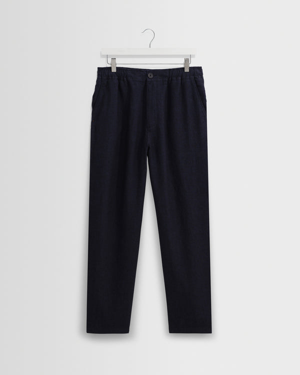 wax london men's Kurt - Navy Two-Tone Linen Trousers