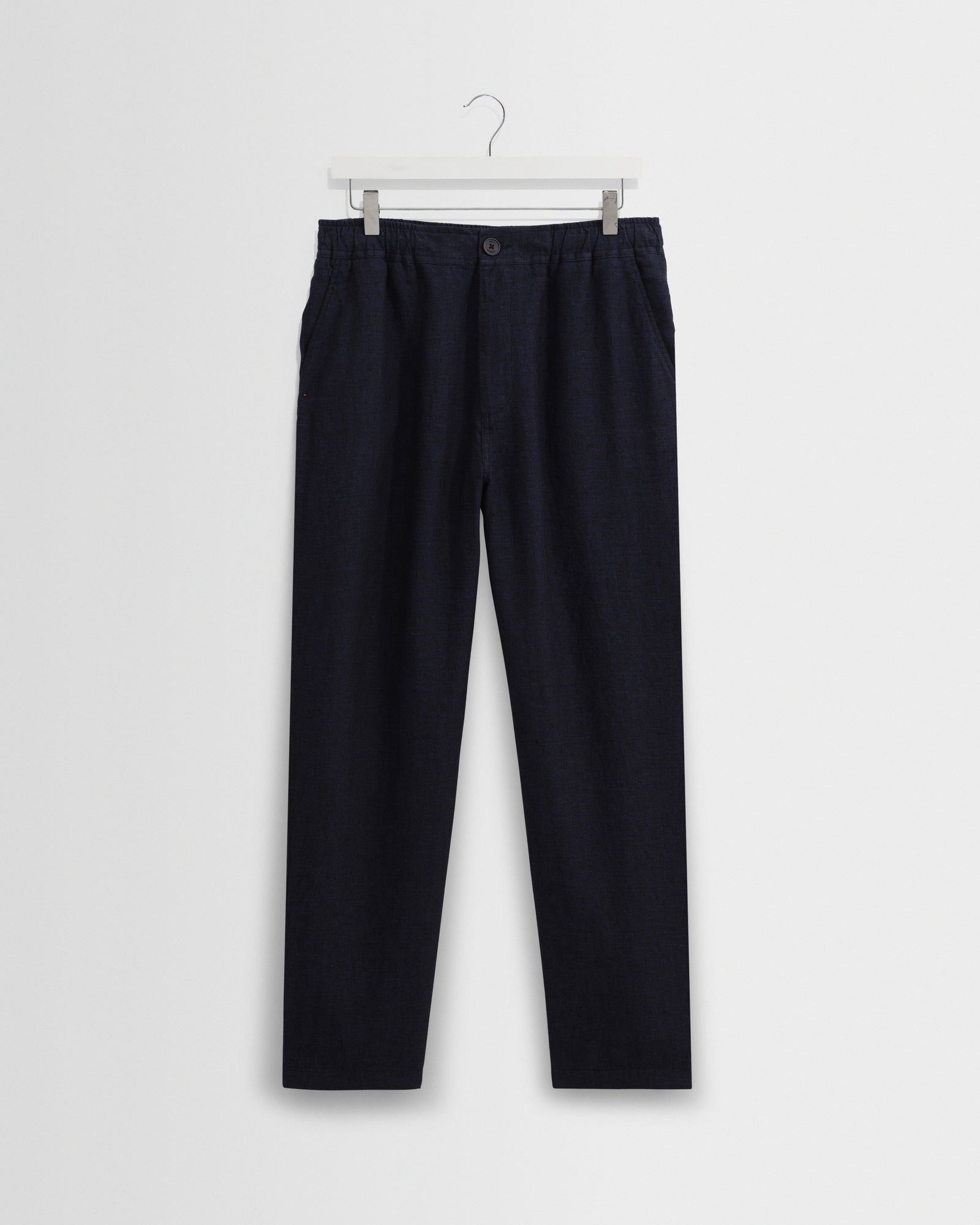 Men's Navy Washed Linen Relaxed Fit Trousers | Wax London