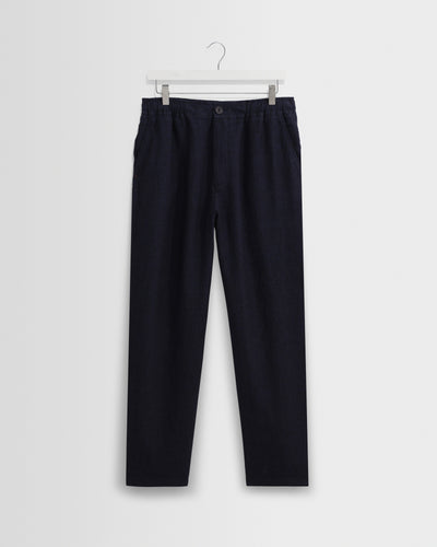 Kurt - Navy Washed Linen Relaxed Fit Trousers