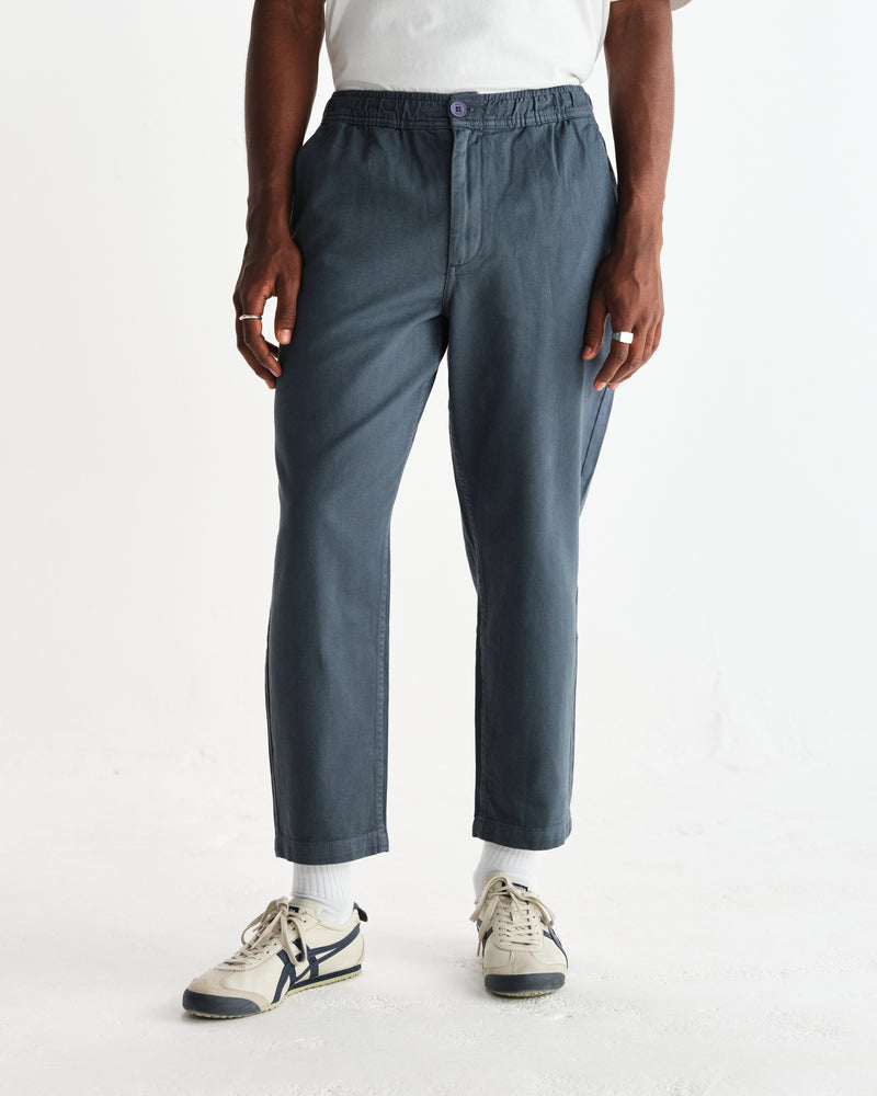 wax london men's Kurt - Petrol Blue Organic Cotton Trousers