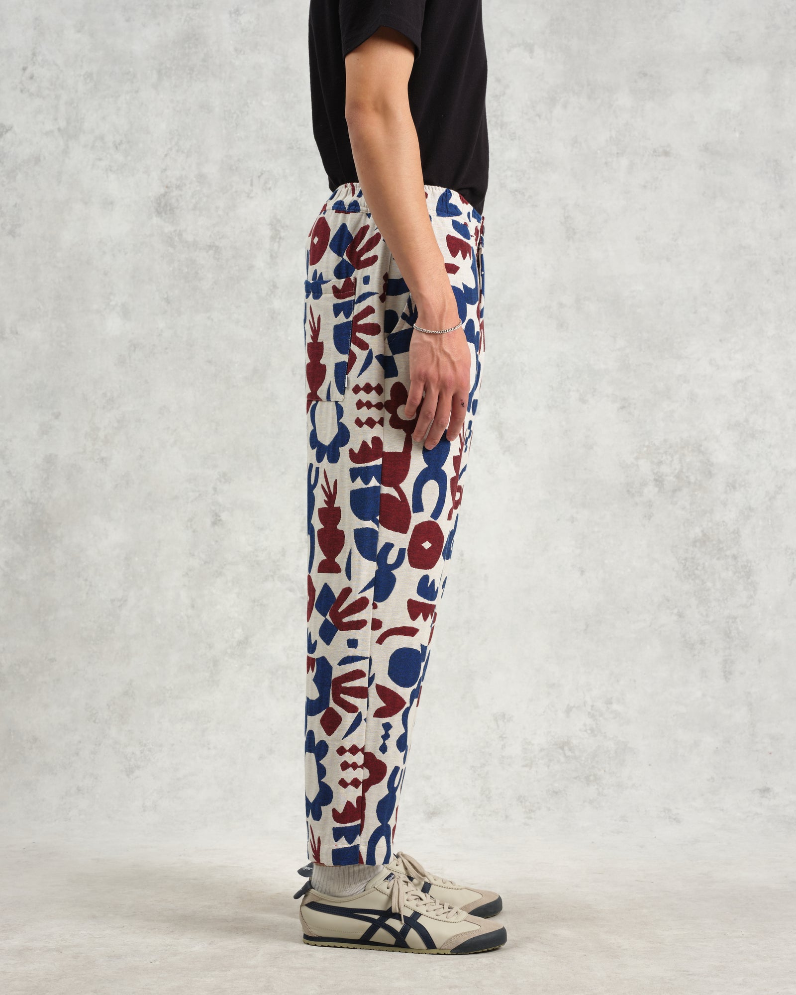 Men's Red And Blue Spin Jacquard Trousers | Wax London
