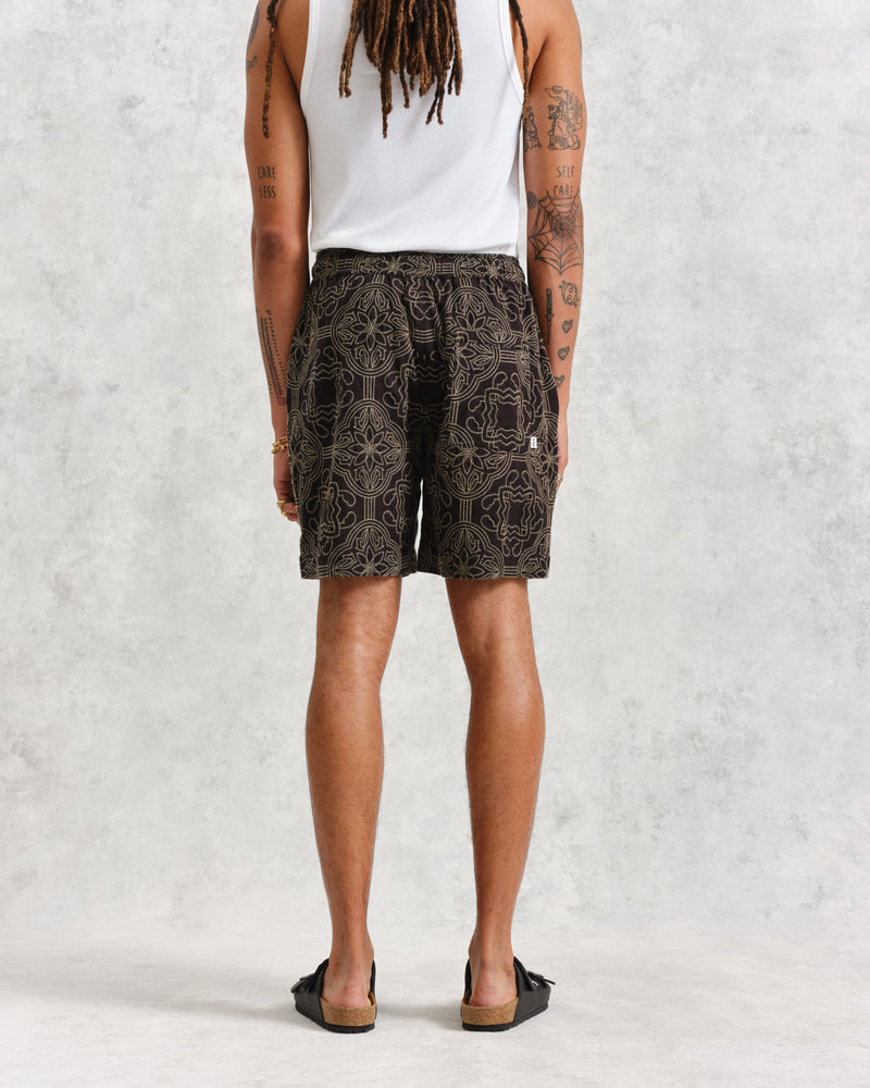 wax london Kurt Shorts Black/Green Tile Stitch