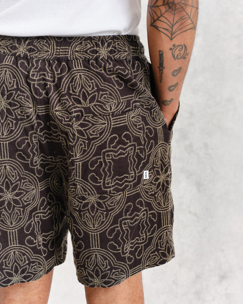 wax london Kurt Shorts Black/Green Tile Stitch