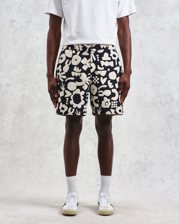 wax london Kurt Shorts Navy/Ecru Spin Jacquard