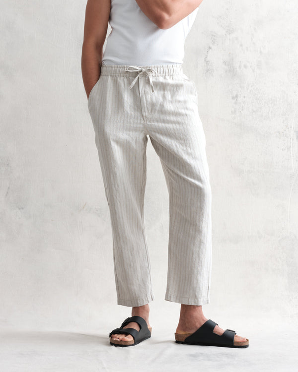 wax london Kurt Trousers Beige Linen Stripe