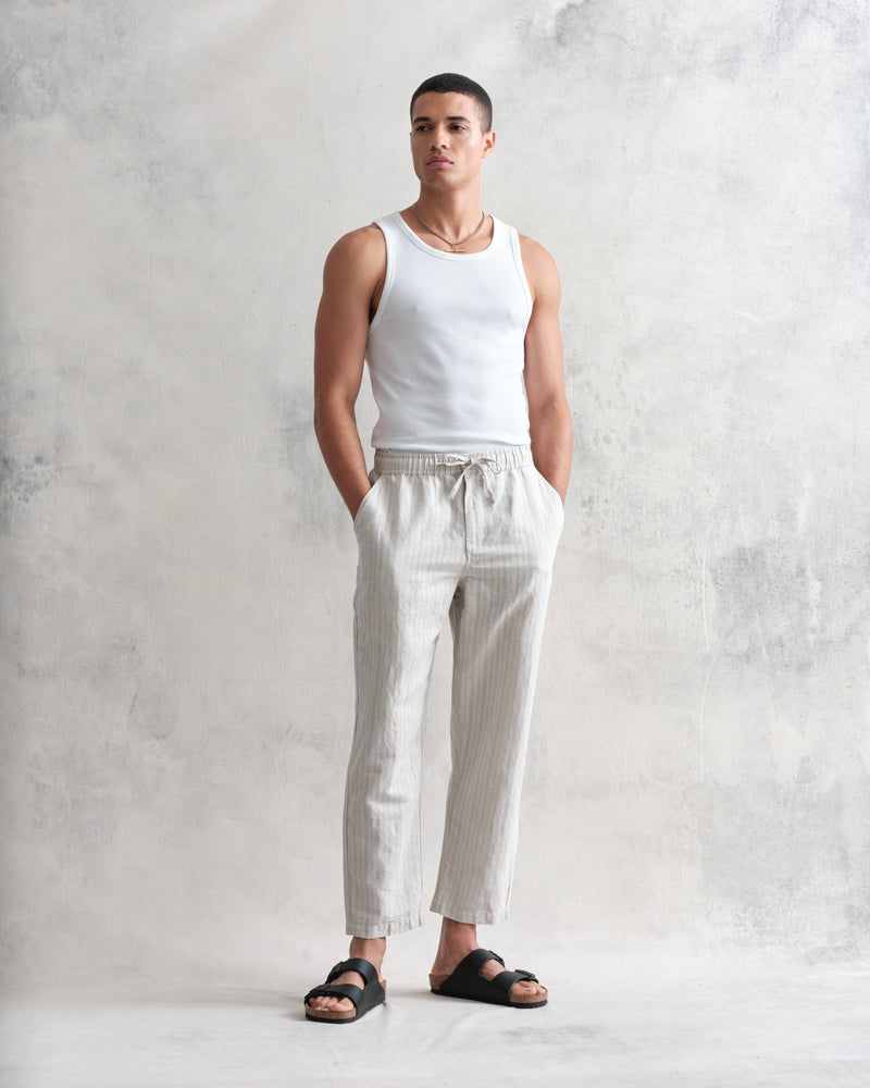 wax london Kurt Trousers Beige Linen Stripe