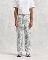 wax london Kurt Trousers Ecru/Blue Floral Jacquard