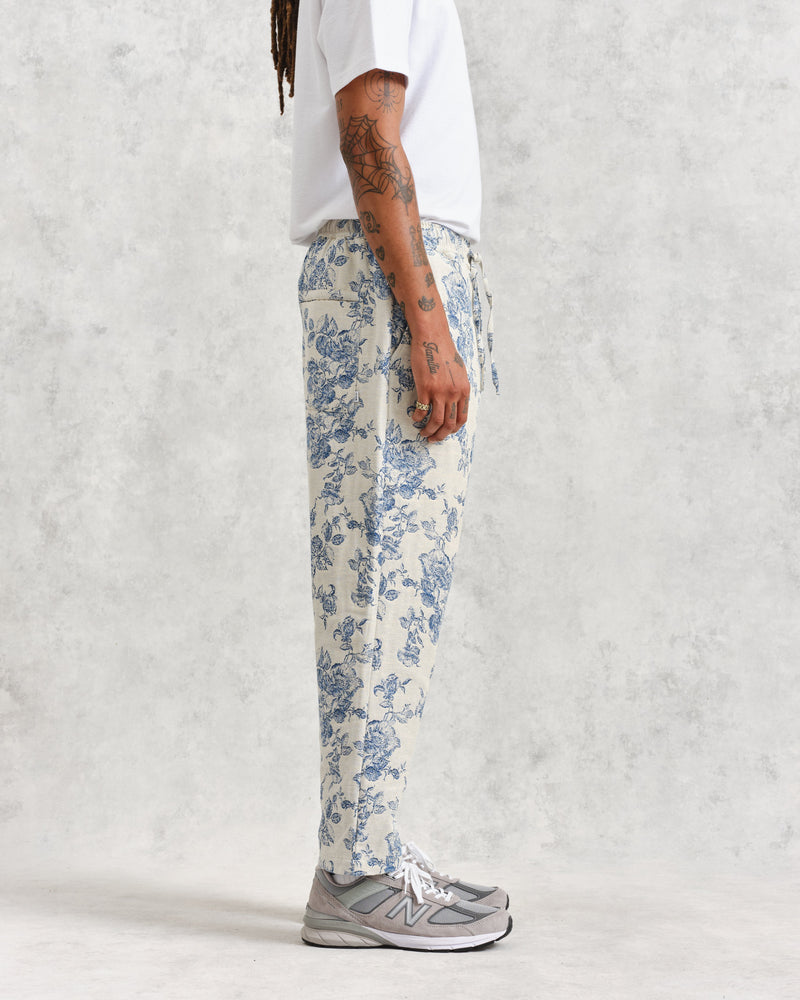 wax london Kurt Trousers Ecru/Blue Floral Jacquard