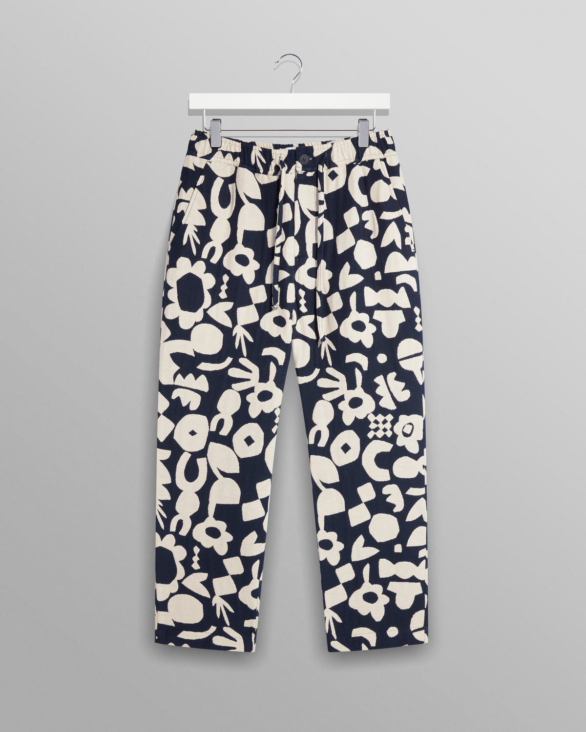 Kurt - Navy Geometric Jacquard Trousers | Wax London