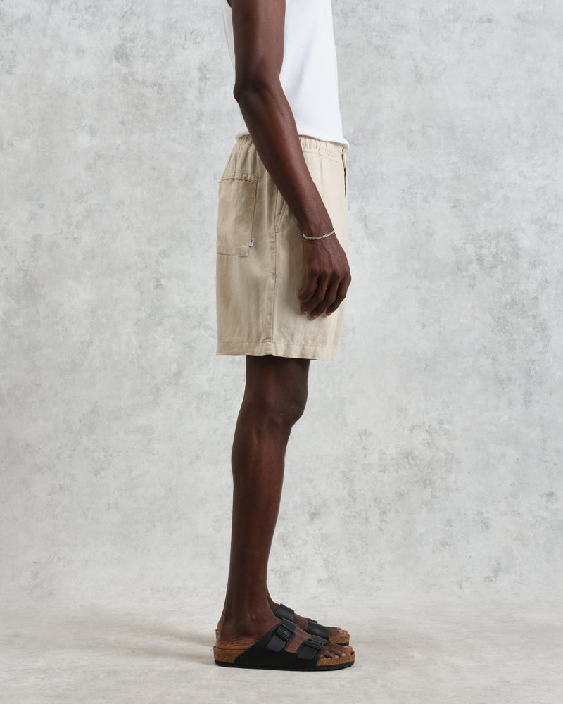 wax london Kurt - Washed Beige Linen Shorts