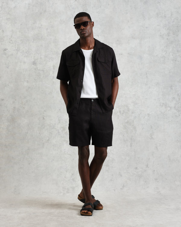 wax london Kurt - Washed Black Linen Shorts