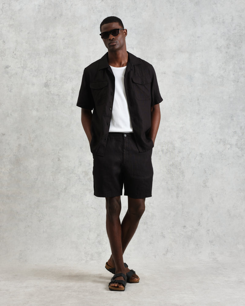wax london Kurt - Washed Black Linen Shorts