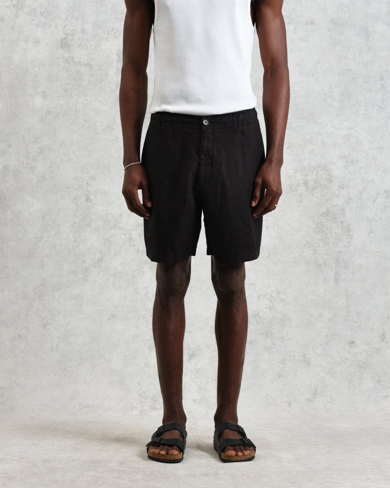 wax london Kurt - Washed Black Linen Shorts