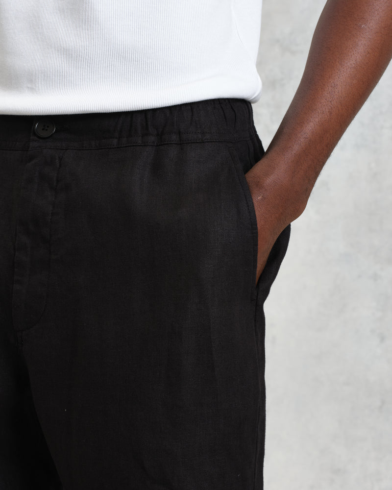 wax london Kurt - Washed Black Linen Shorts