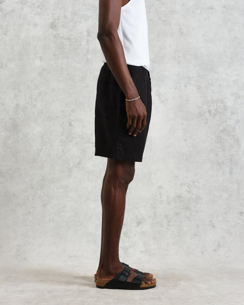 wax london Kurt - Washed Black Linen Shorts