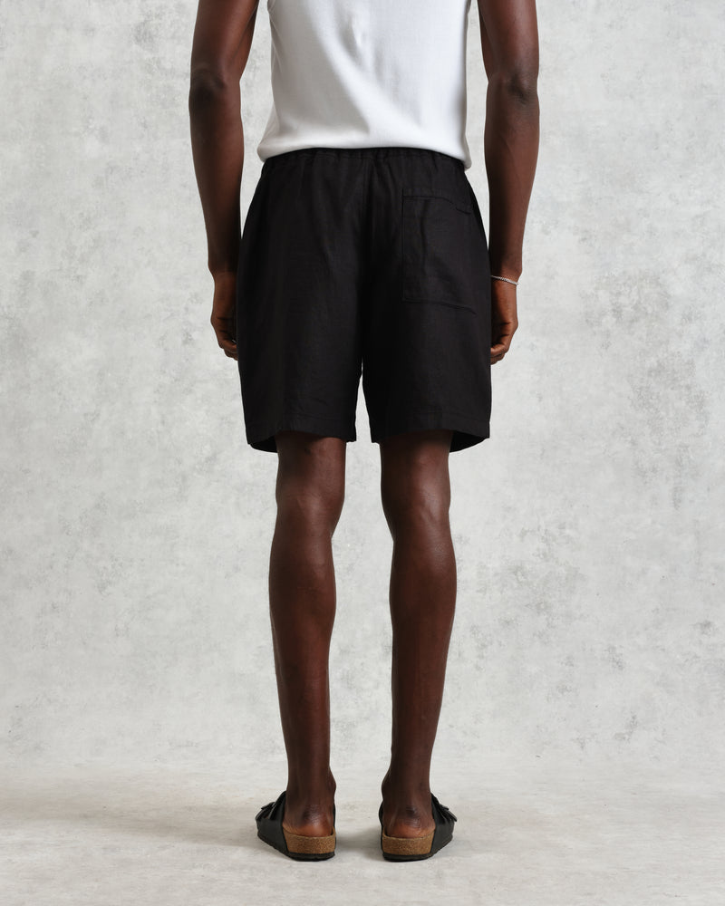 wax london Kurt - Washed Black Linen Shorts