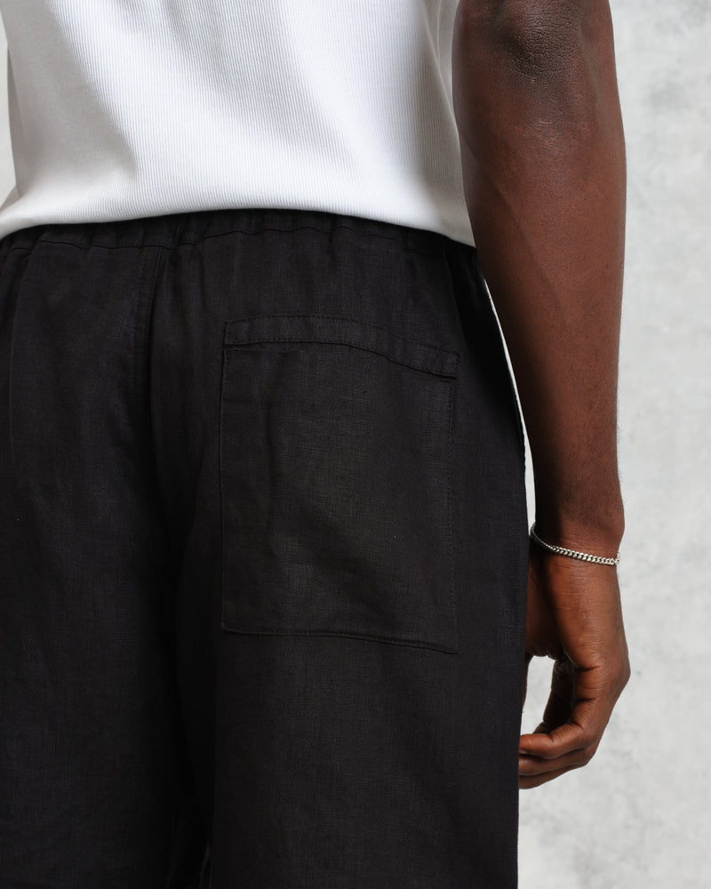 wax london Kurt - Washed Black Linen Shorts