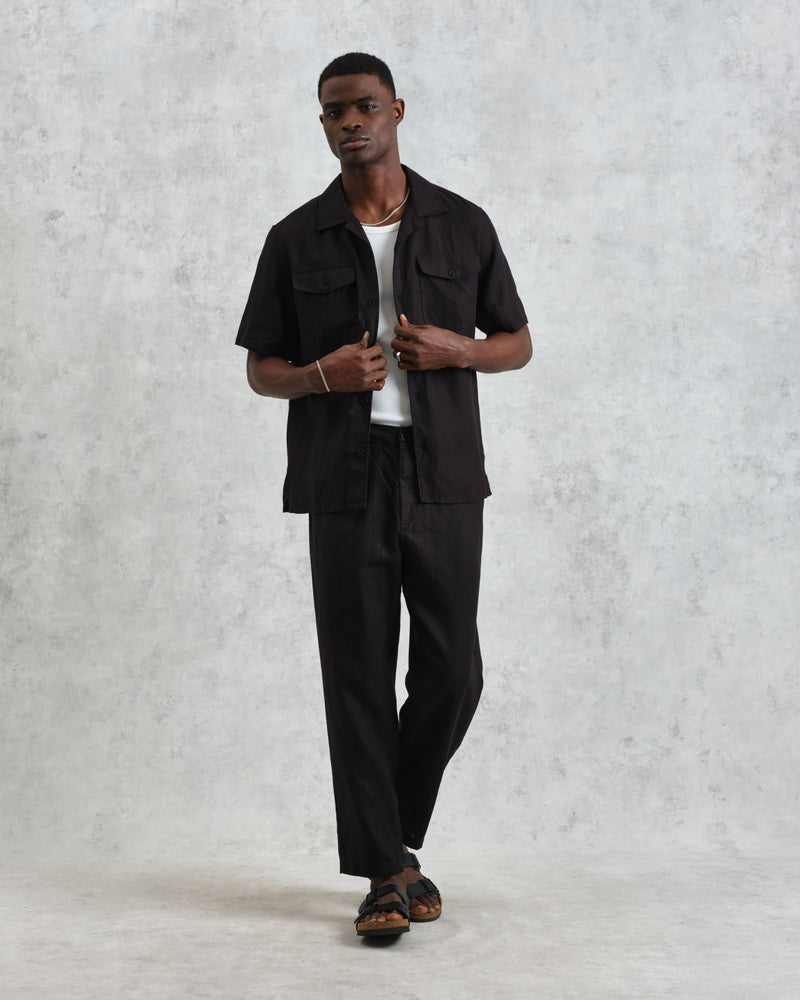 wax london Kurt - Washed Black Linen Trousers
