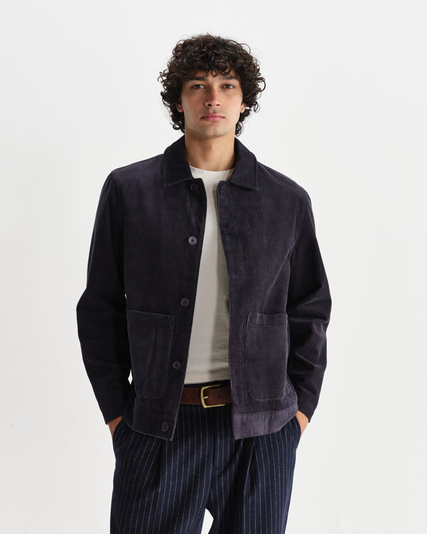 wax london men's Landmark - Navy Corduroy Chore Jacket