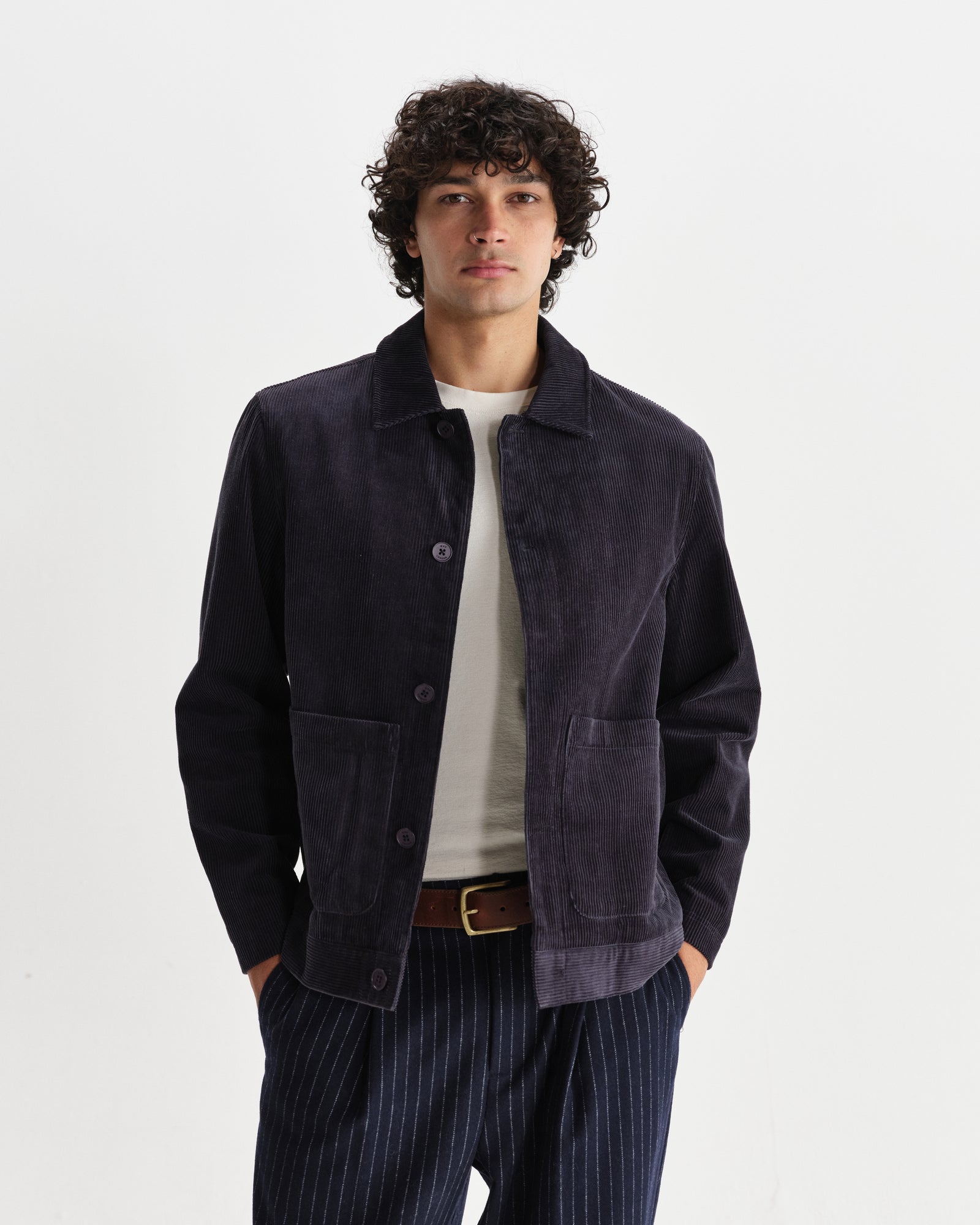 Men's Navy Corduroy Chore Jacket | Wax London