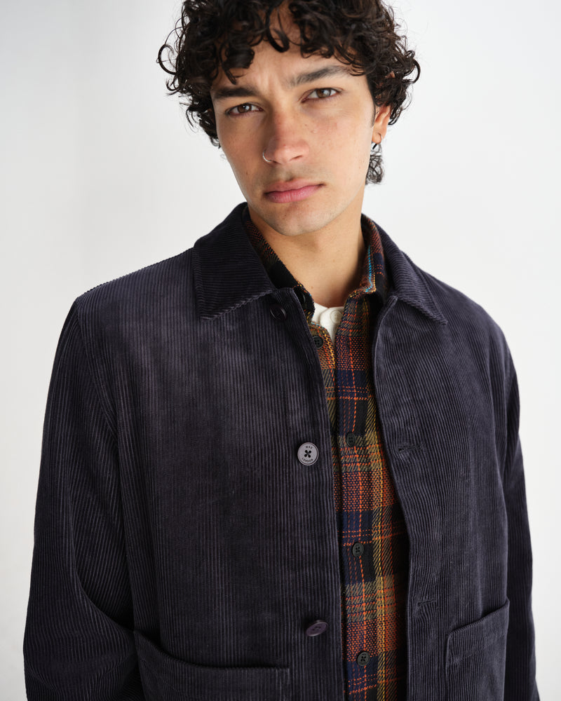wax london men's Landmark - Navy Corduroy Chore Jacket