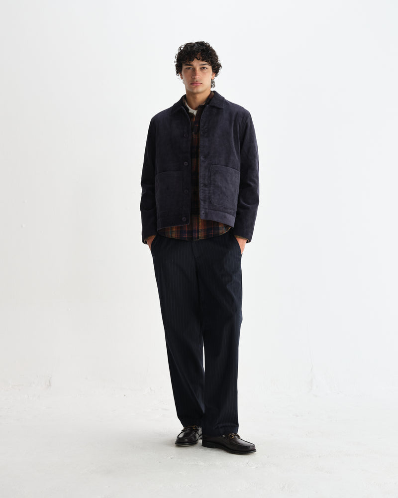 wax london men's Landmark - Navy Corduroy Chore Jacket