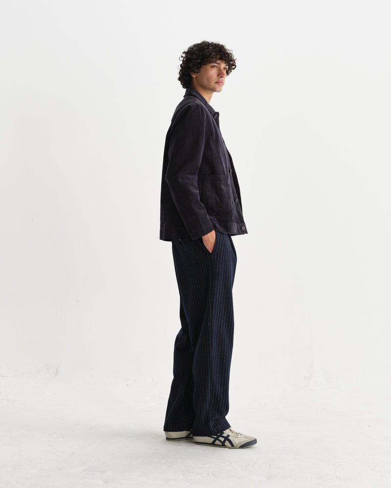 wax london men's Landmark - Navy Corduroy Chore Jacket