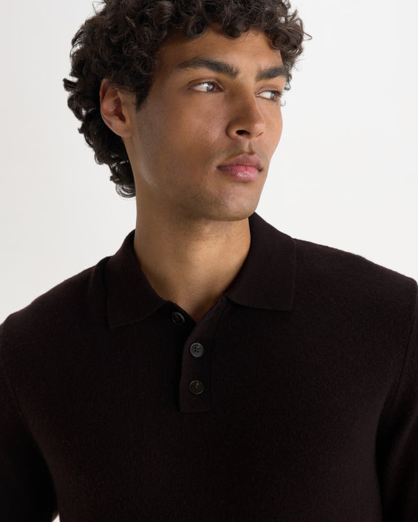wax london men's Lawrie - Dark Brown Long-Sleeve Knitted Polo
