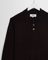 wax london men's Lawrie - Dark Brown Long-Sleeve Knitted Polo