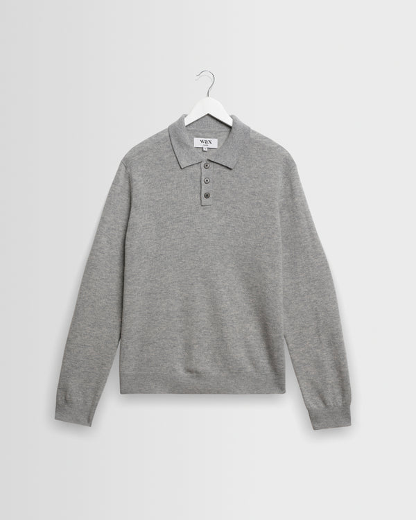 wax london men's Lawrie - Grey Long-Sleeve Knitted Polo
