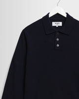 wax london men's Lawrie - Navy Long-Sleeve Knitted Polo