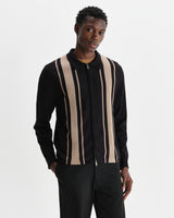 wax london men's Lennox - Black And Beige Milano Stripe Knitted Polo