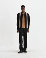wax london men's Lennox - Black And Beige Milano Stripe Knitted Polo