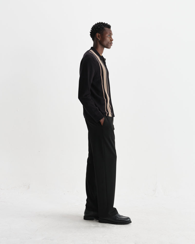 wax london men's Lennox - Black And Beige Milano Stripe Knitted Polo