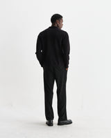 wax london men's Lennox - Black And Beige Milano Stripe Knitted Polo