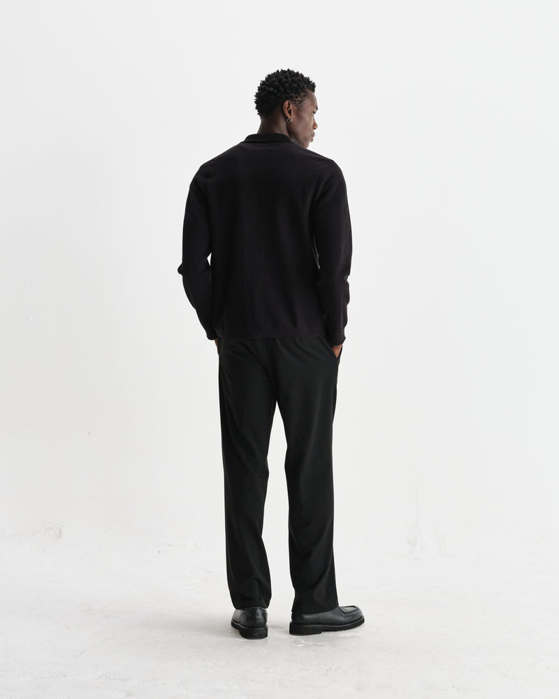 wax london men's Lennox - Black And Beige Milano Stripe Knitted Polo