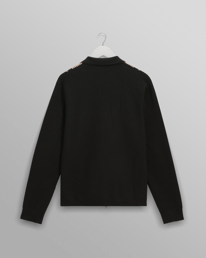 wax london men's Lennox - Black And Beige Milano Stripe Knitted Polo