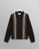 wax london men's Lennox - Black And Beige Milano Stripe Knitted Polo