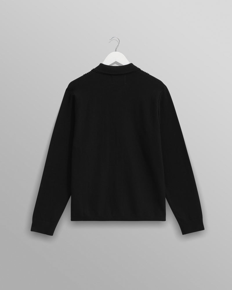 wax london men's Lennox - Black Milano Stripe Knitted Polo