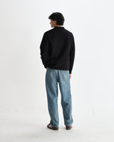 wax london men's Lennox - Black Milano Stripe Knitted Polo