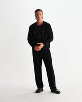 wax london men's Lennox - Black Milano Stripe Knitted Polo