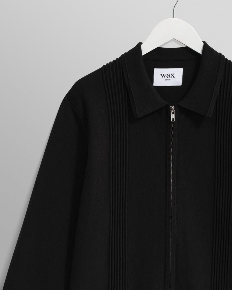 wax london men's Lennox - Black Milano Stripe Knitted Polo