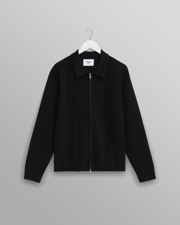 wax london men's Lennox - Black Milano Stripe Knitted Polo