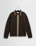 Lennox - Brown And Natural Long-Sleeve Knitted Zip Polo