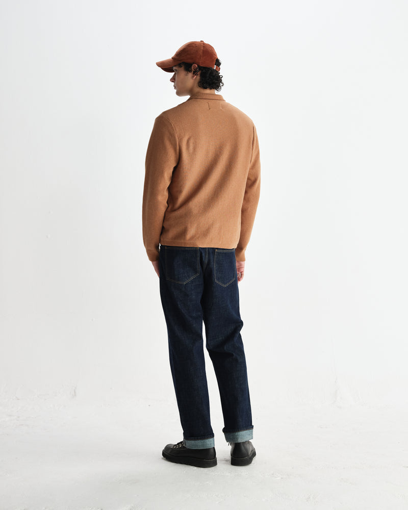 wax london men's Lennox - Camel Milano Stripe Knitted Polo