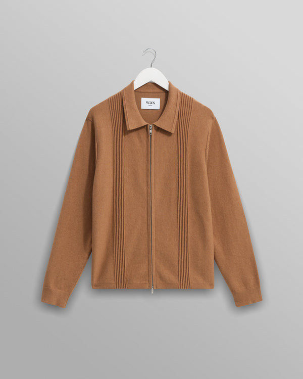 wax london men's Lennox - Camel Milano Stripe Knitted Polo