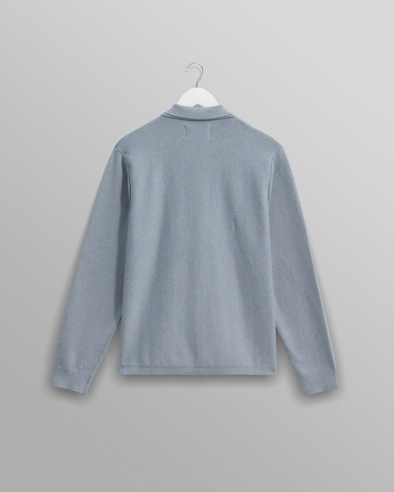 wax london men's Lennox - Grey Blue Milano Stripe Knitted Polo