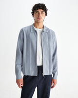wax london men's Lennox - Grey Blue Milano Stripe Knitted Polo
