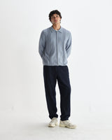wax london men's Lennox - Grey Blue Milano Stripe Knitted Polo