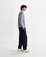 wax london men's Lennox - Grey Blue Milano Stripe Knitted Polo